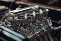 Close Up of V8 OHV Dual Carb Car Engine Block