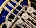 Close up of the valves and keys of a french horn Royalty Free Stock Photo