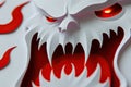 A close-up of a vampire face with sharp fangs and blood red eyes Halloween art design vampire fangs Royalty Free Stock Photo