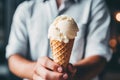 Close-up of vanilla ice cream in cone. Concept captures simple indulgence