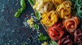 Close-up of variety on cutting board with pasta types Royalty Free Stock Photo