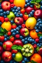 Close up of variety of fruits including apples and oranges. Generative AI Royalty Free Stock Photo