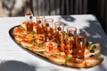 Close up of variety of tasty delicious snacks on the table.