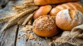 Close-up of various bread types displayed on a table Royalty Free Stock Photo