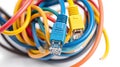 A close-up of various colored Ethernet cables tangled together Royalty Free Stock Photo