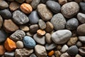 Close up of various colored stones including grey orange and brown. Generative AI Royalty Free Stock Photo