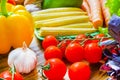 Close up of various colorful raw vegetables