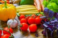 Close up of various colorful raw vegetables