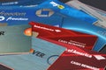 Close up of various credit cards against dark background. Royalty Free Stock Photo