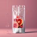 Close-up Of Various Fruit Slices In Saline Bag Dip In Water Against pink Background Royalty Free Stock Photo