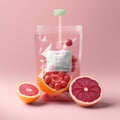 Close-up Of Various Fruit Slices In Saline Bag Dip In Water Against pink Background Royalty Free Stock Photo