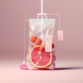 Close-up Of Various Fruit Slices In Saline Bag Dip In Water Against pink Background Royalty Free Stock Photo