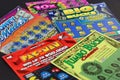 Close up of various Georgia Lottery scratchers against dark background. Royalty Free Stock Photo