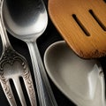 Decorative silver fork with intricate carvings, a smooth stai Royalty Free Stock Photo