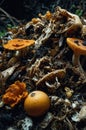 Assorted Wild Mushrooms Growing in a Dark, Damp Forest Floor Royalty Free Stock Photo