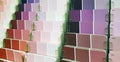 Close-up of Purple color swatch paint chips at a home improvement store. Royalty Free Stock Photo