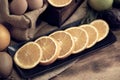 Close up of Various recipes for dessert making placing together on wooden table as background