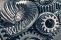 Close-up of various steel gear wheels Royalty Free Stock Photo