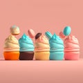 Close-up of Various Sweet Cupcakes. Sweet Food 3d, Realistic Set of Delicious Cakes. Cake, Donut, Croissant, Cupcake, Ice Cream, Royalty Free Stock Photo