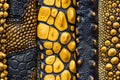 Close up Of Various Textured Reptile Skins In Bold Yellow and Black Colors for Fashion and Design Inspiration