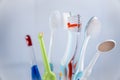 A bouquet of toothbrushes, interspace brushes and a mirror Royalty Free Stock Photo