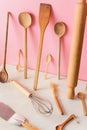 Close up of various wooden kitchen utensils. Royalty Free Stock Photo