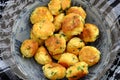 Close up vegan food, fried tofu ball in yellow for vegetarian meal Royalty Free Stock Photo