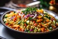 close-up of vegan israeli couscous salad