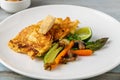 Close-up of vegetable omelette served with asparagus and carrots Royalty Free Stock Photo