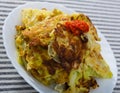 Close up of vegetarian dish of leaves of cabbage in batter