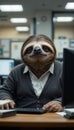Calm Sloth Working at a Computer Royalty Free Stock Photo