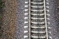 Close up vew of railroad track.