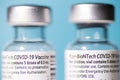 Close up of vials of Pfizer - BioNTech COVID-19 vaccine for coronavirus Royalty Free Stock Photo