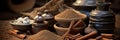 Close-up of a Vibrant Assortment of Natural Spices in Various Containers.