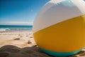 Close-up of a vibrant beach ball on the beach