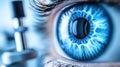 Close-up of a vibrant blue eye, likely during an examination Royalty Free Stock Photo