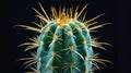 Close-up of a vibrant cactus with sharp spines against a dark background