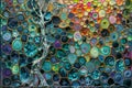 Close-up of vibrant cellular-like structures forming a colorful mosaic, generative ai