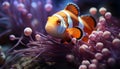 Close up of a vibrant clown fish in coral reef generated by AI