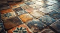 Close up of a vibrant and colorful tile floor, perfect for interior design projects Royalty Free Stock Photo