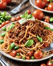 close up of vibrant and delicious spaghetti bolognese Italian pasta Royalty Free Stock Photo