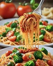 close up of vibrant and delicious spaghetti bolognese Italian pasta Royalty Free Stock Photo