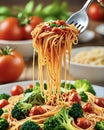 close up of vibrant and delicious spaghetti bolognese Italian pasta Royalty Free Stock Photo