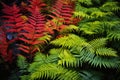 close-up of vibrant ferns in a dense forest