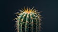 Close-up of a vibrant green cactus with sharp spines against a dark background