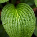 Close up of a vibrant green leaf covered in glistening water droplets after a rain shower Royalty Free Stock Photo