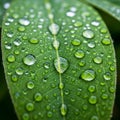 Close up of a vibrant green leaf covered with numerous water droplets Royalty Free Stock Photo