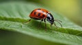 Close-up of a Ladybug on a Green Leaf, Showing Detailed Features Royalty Free Stock Photo