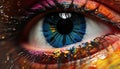 Close up of a vibrant, multi colored human eye staring creatively generated by AI Royalty Free Stock Photo