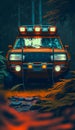 Close-Up of Vibrant Orange and Cyan Lit 4x4 Vehicle